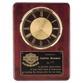 12" x 15" Rosewood Piano Finish Clock, Brass Bezel with Glass Lens, Black/Gold Dial with Black Plate