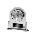 6 1/8" x 6" Desk Clock with Beveled Glass Upright, Silver Metal Base, 3 Hand Movement Black Plate