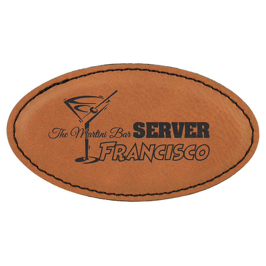 3 1/4" x 1 3/4" Laserable Leatherette Oval Badge Blank with Magnet