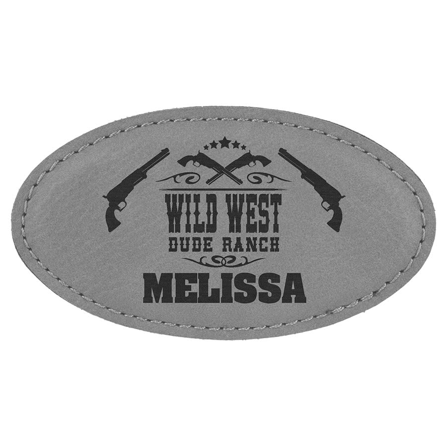 Gray 3 1/4" x 1 3/4" Laserable Leatherette Oval Badge Blank with Magnet