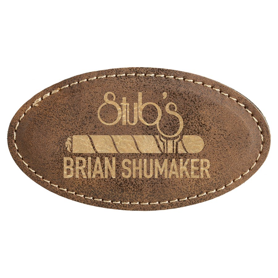 3 1/4" x 1 3/4" Rustic/ Laserable Leatherette Oval Badge Blank with Magnet