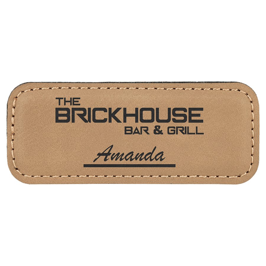 Light Brown 3 1/4" x 1 1/4" Laserable Leatherette Badge Blank with Magnet