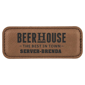 Dark Brown 3 1/4" x 1 1/4" Laserable Leatherette Badge Blank with Magnet