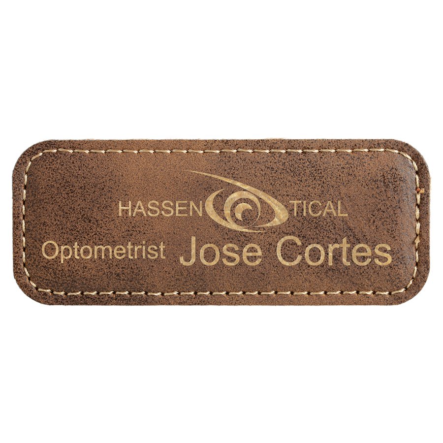 Rustic/Gold 3 1/4" x 1 1/4" Laserable Leatherette Badge Blank with Magnet