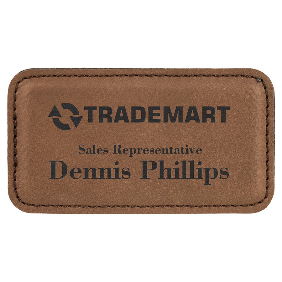 Dark Brown 3 1/4" x 1 3/4" Laserable Leatherette Badge Blank with Magnet