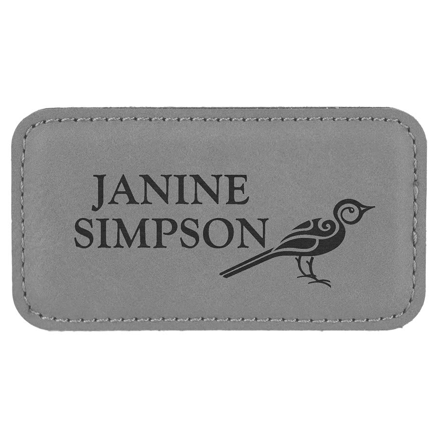 Gray 3 1/4" x 1 3/4" Laserable Leatherette Badge Blank with Magnet