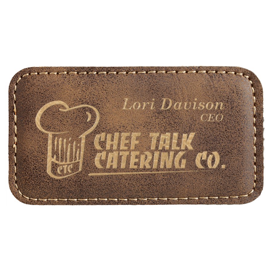 3 1/4" x 1 3/4" Rustic/ Laserable Leatherette Badge Blank with Magnet