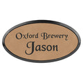 Light Brown 3" x 1 1/2" Laserable Leatherette Oval Badge & Frame