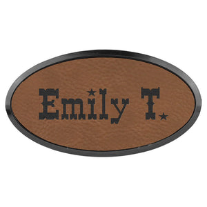 Dark Brown 3" x 1 1/2" Laserable Leatherette Oval Badge & Frame