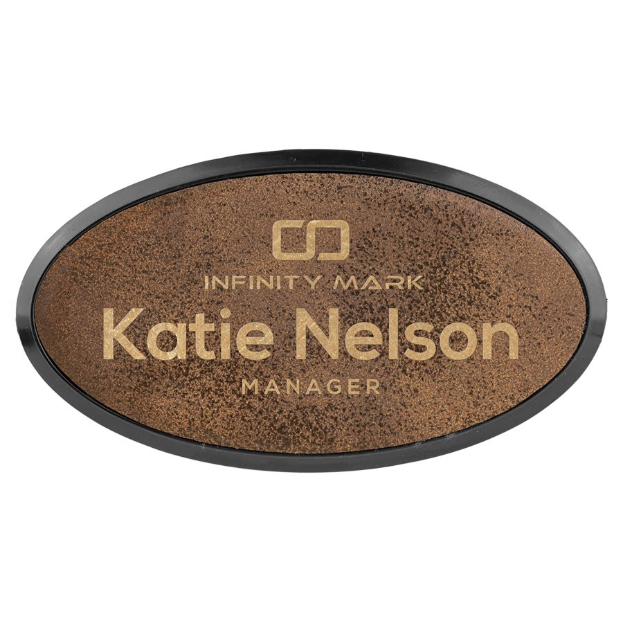 3" x 1 1/2" Rustic/ Laserable Leatherette Oval Badge & Frame