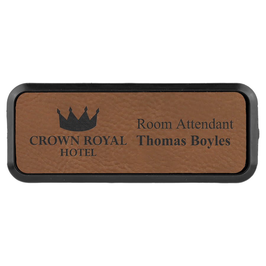 Dark Brown 3" x 1" Laserable Leatherette Round Corner Badge & Frame