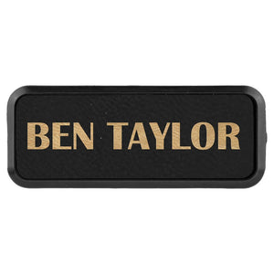 Black/Gold 3" x 1" Laserable Leatherette Round Corner Badge & Frame