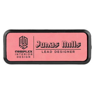 Pink 3" x 1" Laserable Leatherette Round Corner Badge & Frame