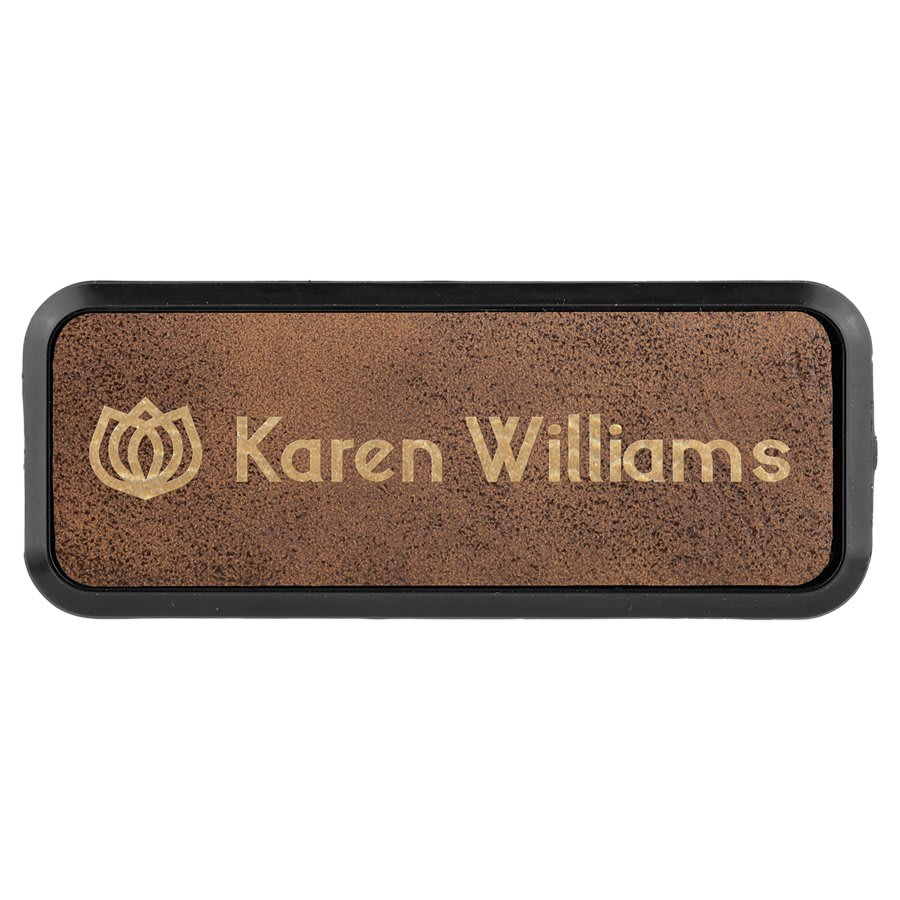 3" x 1" Rustic/ Laserable Leatherette Round Corner Badge & Frame