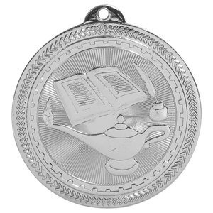 Bright Silver 2" Lamp of Knowledge Laserable BriteLazer Medal