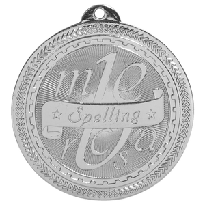 Bright Silver 2" Spelling Laserable BriteLazer Medal