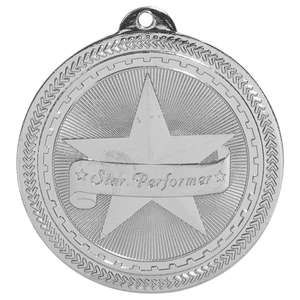 Bright Silver 2" Star Performer Laserable BriteLazer Medal