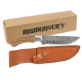 Bison River 9 1/2" Fixed Blade Wood Knife with Damascus Steel Blade and Leather Sheath