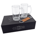 Lazerburst Beer Set with Two 14 oz. Mugs and One Rawhide Laserable Leatherette Bottle Opener