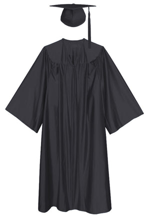 Black Shiny Cap and Gown for Graduation Events