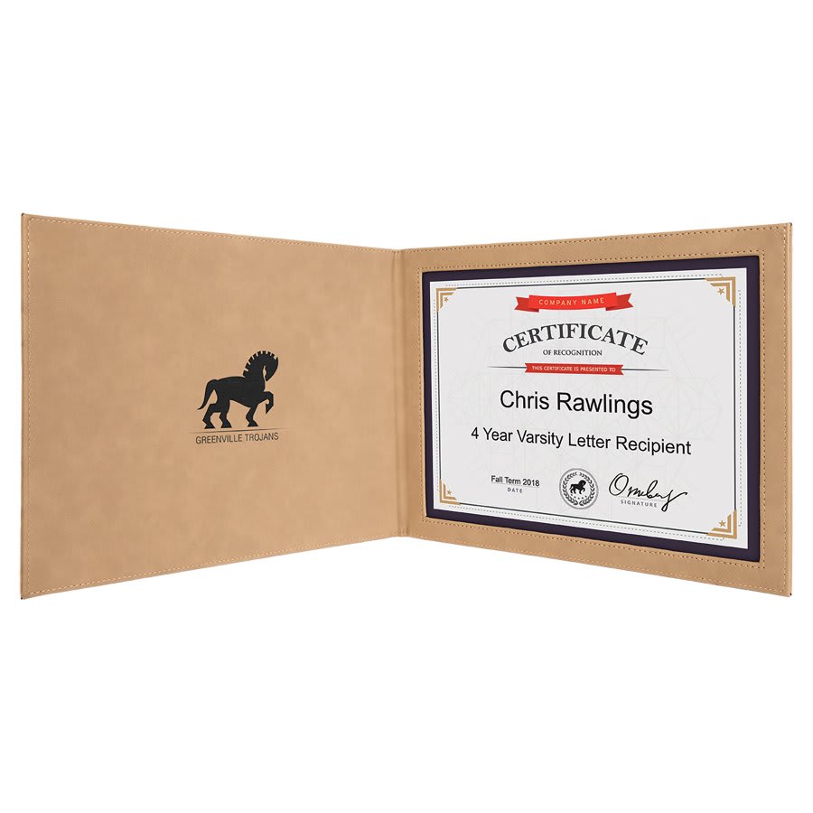 9" x 12" Laserable Leatherette Certificate Holder for 8 1/2" x 11