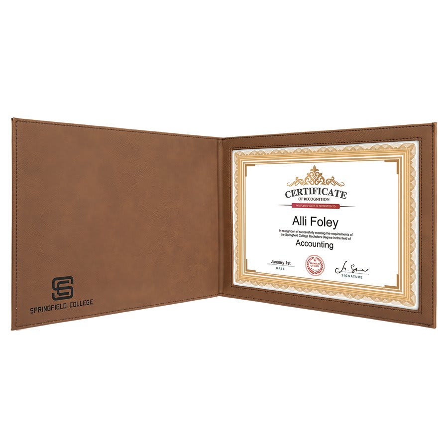 9" x 12" Laserable Leatherette Certificate Holder for 8 1/2" x 11"