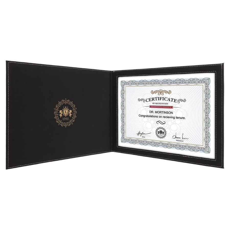 9" x 12" Laserable Leatherette Certificate Holder for 8 1/2" x 11"