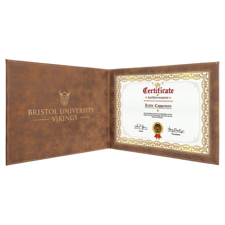9" x 12" Rustic/ Laserable Leatherette Certificate Holder for 8 1/2" x 11"