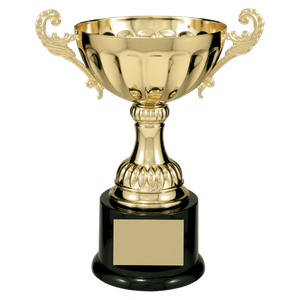 Gold 8 1/2" Completed Metal Cup Trophy on Plastic Base