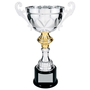 Silver 14 1/2" Completed Metal Cup Trophy on Plastic Base