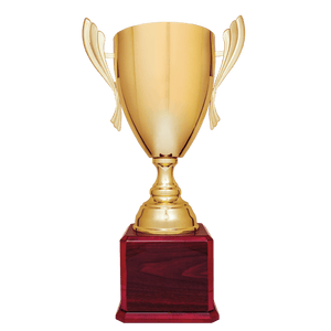 Gold Completed Metal Cup Trophy on Rosewood Royal 2 24 3/4" Piano Finish Base