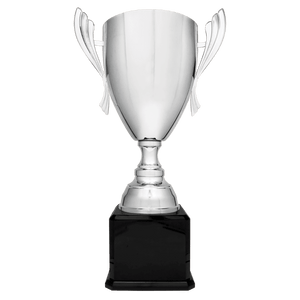 Silver Completed Metal Cup Trophy on Black Royal 2 26 1/2" Piano Finish Base