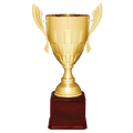 Gold Completed Metal Cup Trophy on Rosewood Royal 22" Piano Finish Base