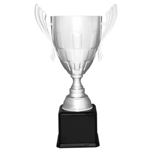 Silver Completed Metal Cup Trophy on Black Royal 26 1/2" Piano Finish Base