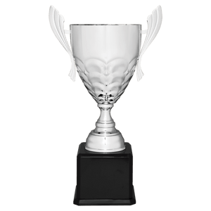 Silver Completed Metal Cup Trophy on Black Royal 25 1/4" Piano Finish Base