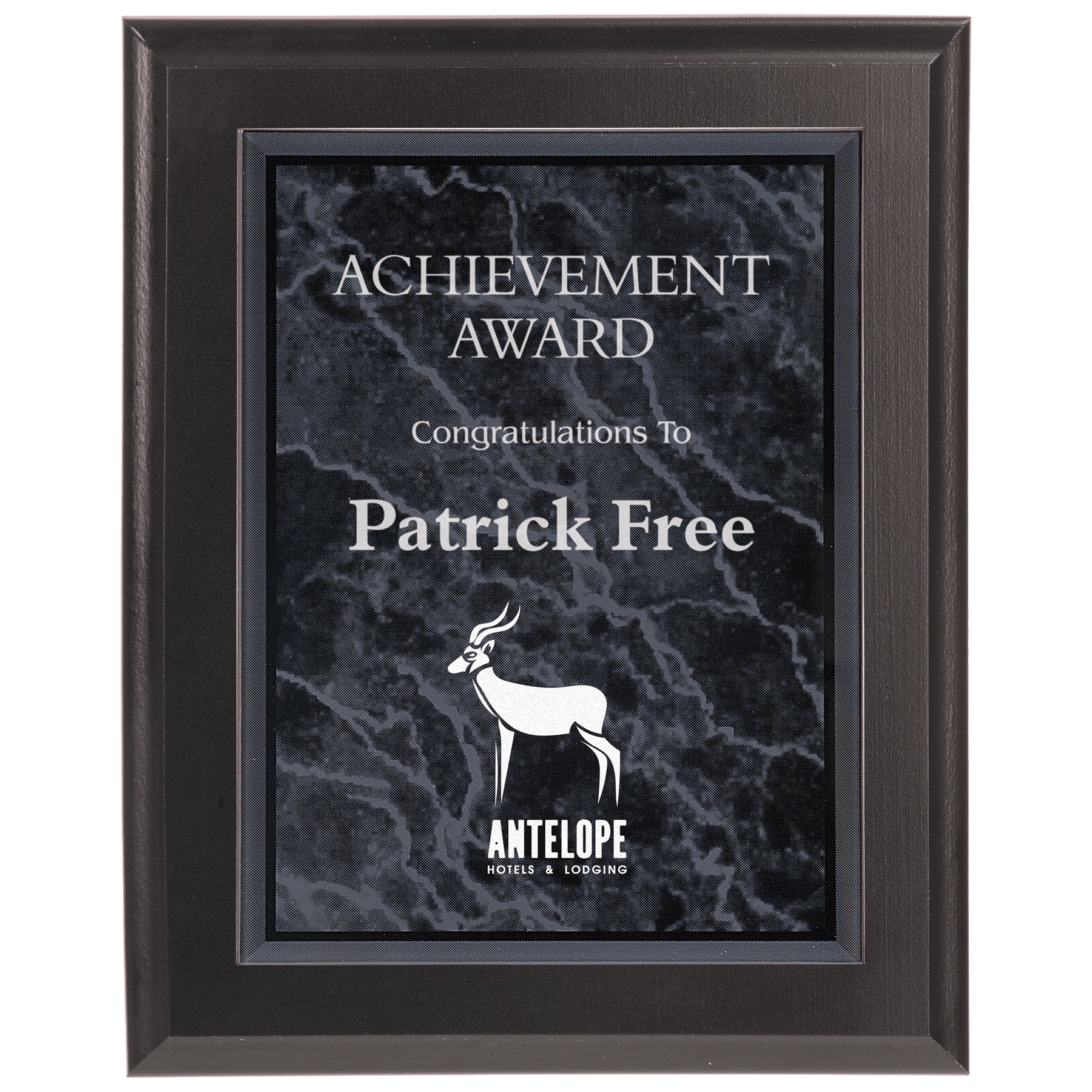 Small Solid Matte Black Plaque with Black Marble Acrylic Plate
