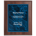 Large Cherry Finish Plaque with Blue Marble Acrylic Plate