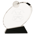 6" Clear Crystal Oblong Golf Award on Black Crystal Base