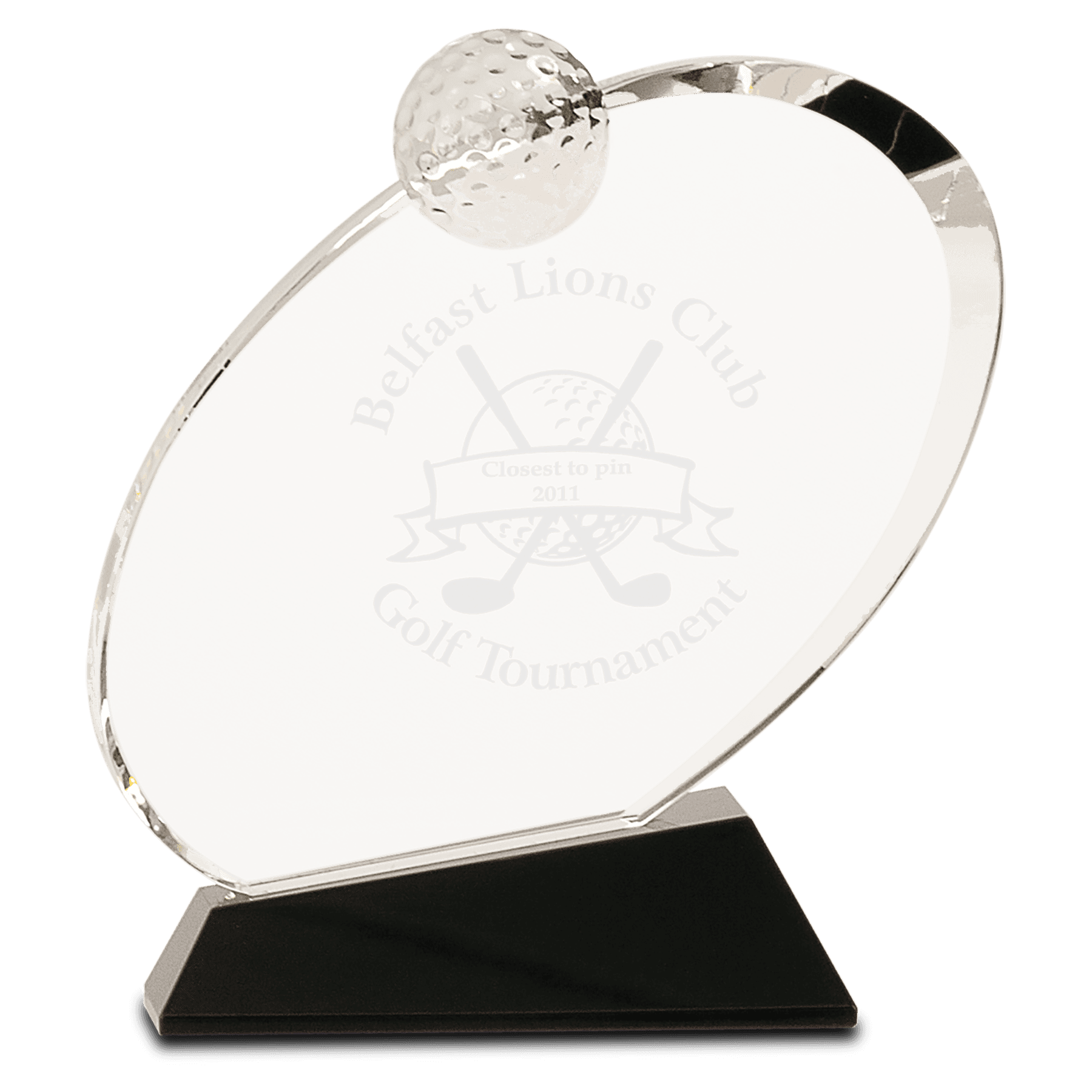 6" Clear Crystal Oblong Golf Award on Black Crystal Base