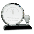 6 1/2" Round Facet Crystal with Golf Ball on Black Pedestal Base