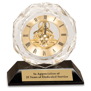 Clear Crystal Clock on Black 5 3/4" Pedestal Base