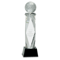 10 3/4" Clear Crystal Golf Ball on Facet Column w/Black Base
