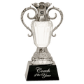 8" Crystal Cup with Silver Metal Handles on Black Pedestal Base