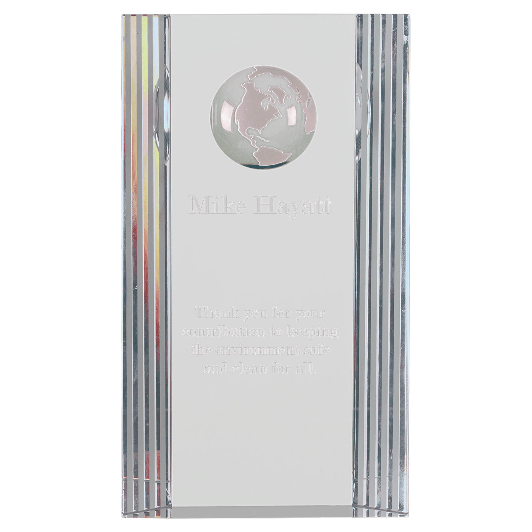 7 3/4" Clear Crystal Rectangle with Globe Etching