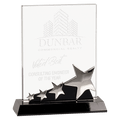 7" Rectangle Crystal with Silver Stars on Black Pedestal Base