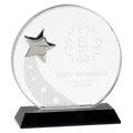 6 1/4" Round Crystal with Silver Star on Black Pedestal Base