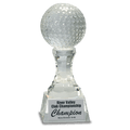 7 3/4" Crystal Golf Ball on Clear Pedestal Base