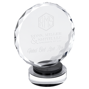 Black & Clear 7" Round Facet Crystal on Round Base