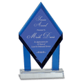 8 3/4" Blue Crystal Floating Diamond with Blue Columns on Clear Base