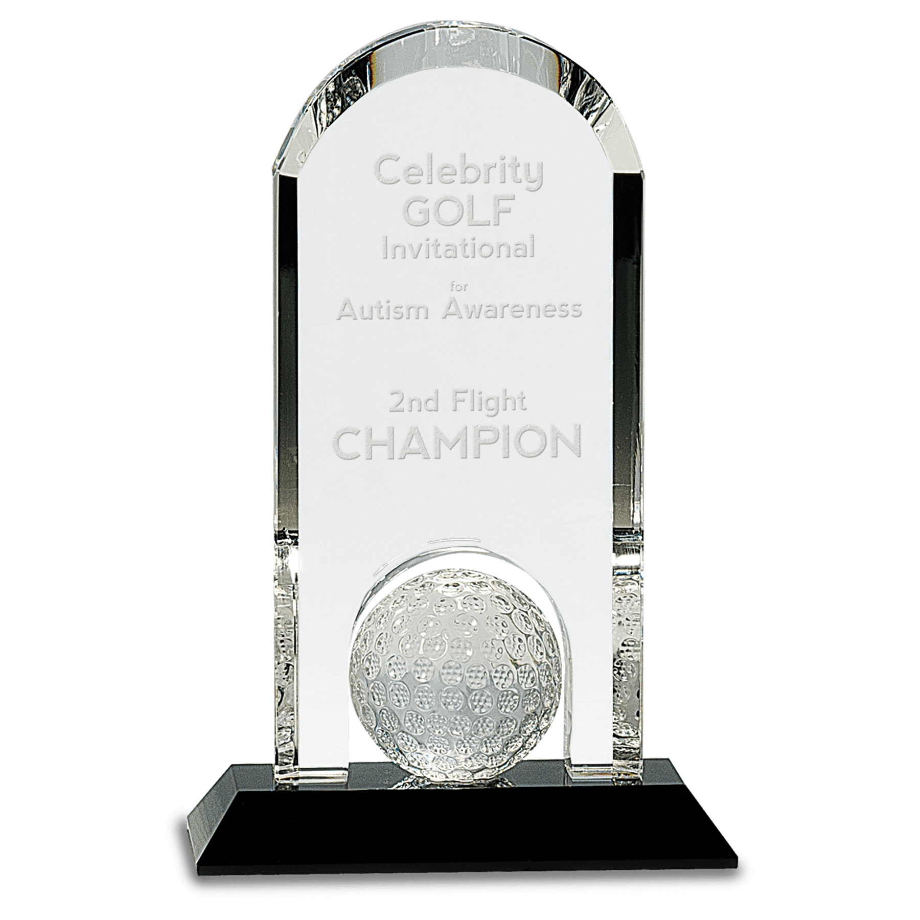 Clear Crystal Dome with Inset Golf Ball on Black 9" Pedestal Base
